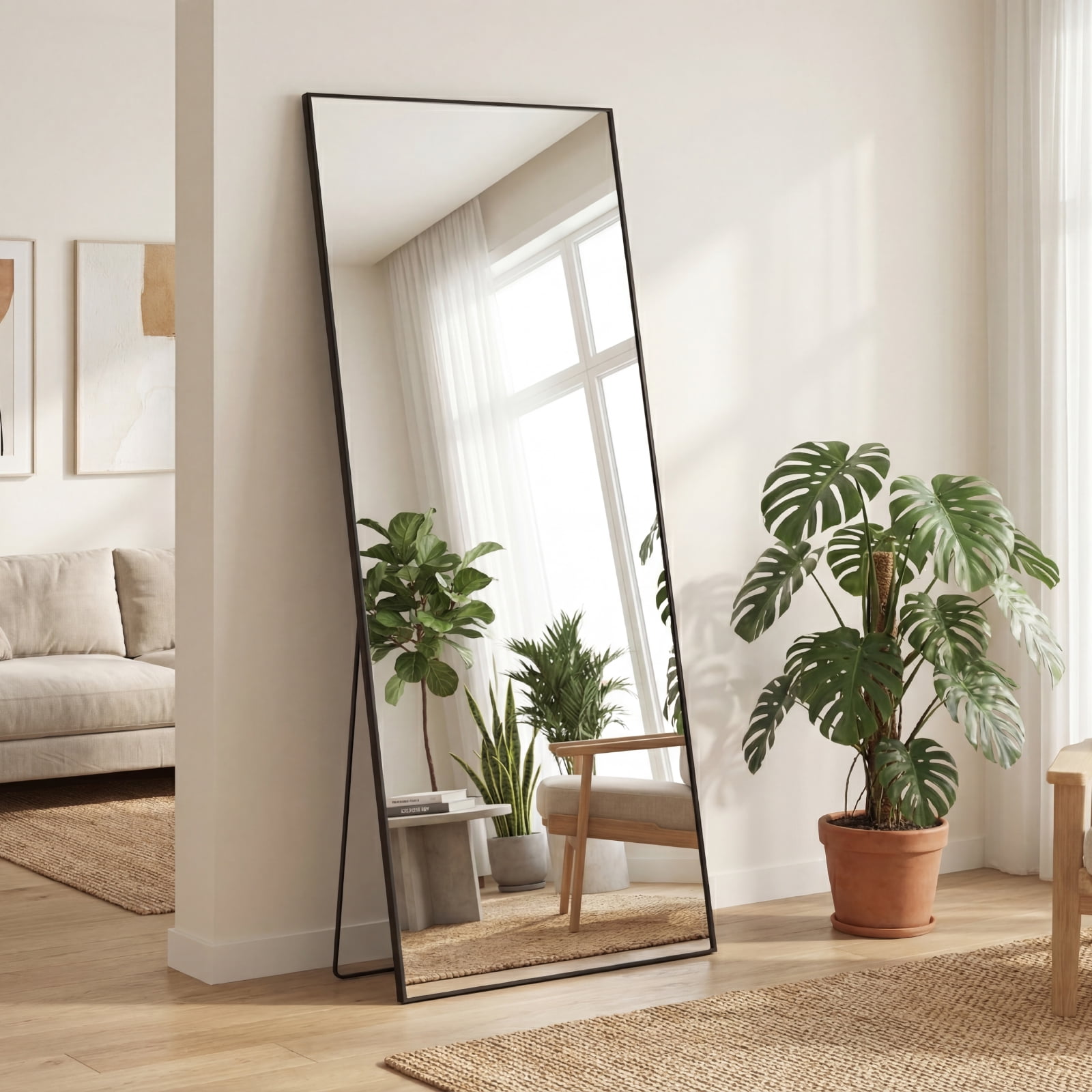 Gianna 65"x24" High-Quality Full Length Mirror, Aluminum Alloy Frame Ensures Stability, Standing Design for Bedroom, Black