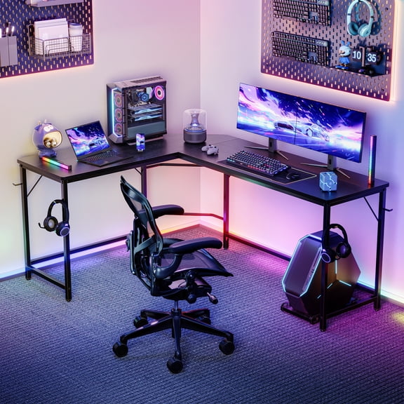 Gianna 66" L-Shaped Gaming Desk, Corner Computer Desk and Home Office Workstation, Sturdy Writing Desk for Gaming or Work