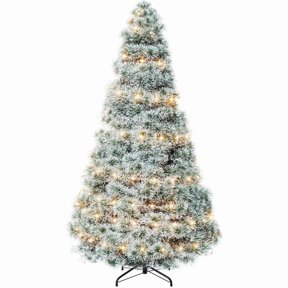 Gianna 6ft Pre-lit Snow Flocked Artificial Christmas Tree, Prelighted Artificial Hinged Spruce Xmas Tree with 700 Branch Tips, 250 Incandescent Lights & Foldable Base for Home, Office, Party