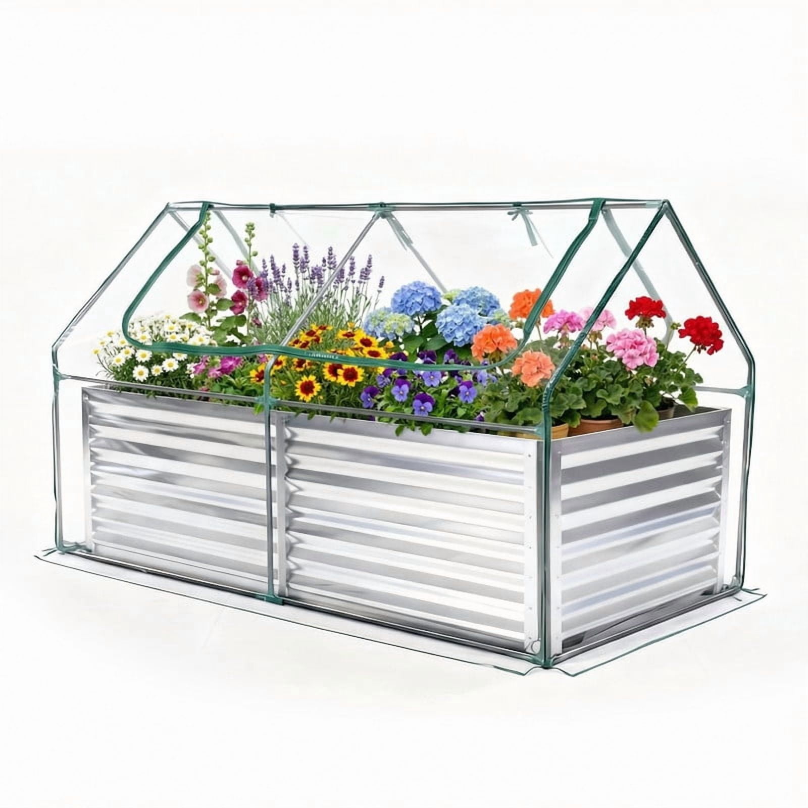 Gianna 6x3x2ft Galvanized Raised Garden Bed with Cover, Planter Box Outdoor for Deep-Rooted Herbs/Flowers/Vegetables, Large Metal Garden Bed Mini Greenhouse for Patio and Backyard