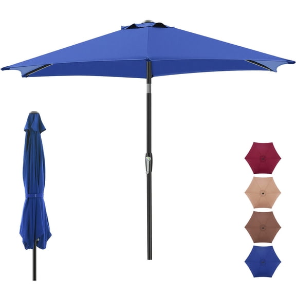 Gianna 7.5ft Patio Umbrella with Tilt and Crank Button & 8 Sturdy Ribs Waterproof, Patio Table Umbrella Perfect for Poolside, Terrace, Beach and Outdoor Restaurant, Navy Blue