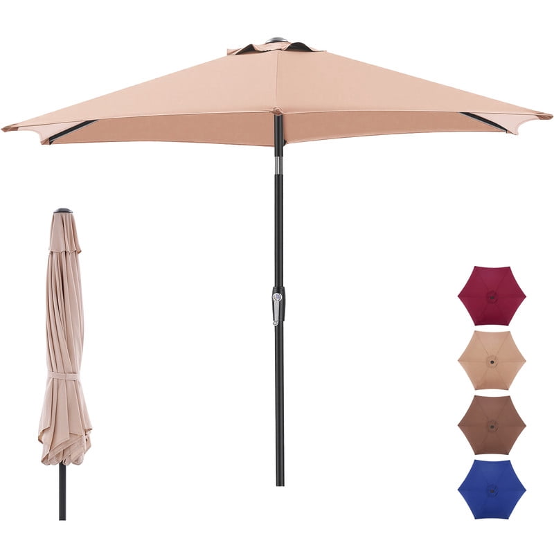 Gianna 7.5ft Patio Umbrella with Tilt and Crank Button & 6 Sturdy Ribs Waterproof, Patio Table Umbrella for Poolside, Terrace and Beach, Beige