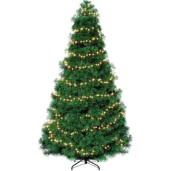 Gianna 7.5ft Pre-lit Artificial Christmas Tree, Prelighted Green Artificial Hinged Spruce Xmas Tree with 1000 Branch Tips, 450 Incandescent Lights & Foldable Base for Home, Office, Party
