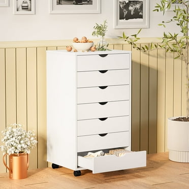 CONCETTA 7 Drawer Storage Cabinet with Wheels for Bedroom, Home, Office Organization, White