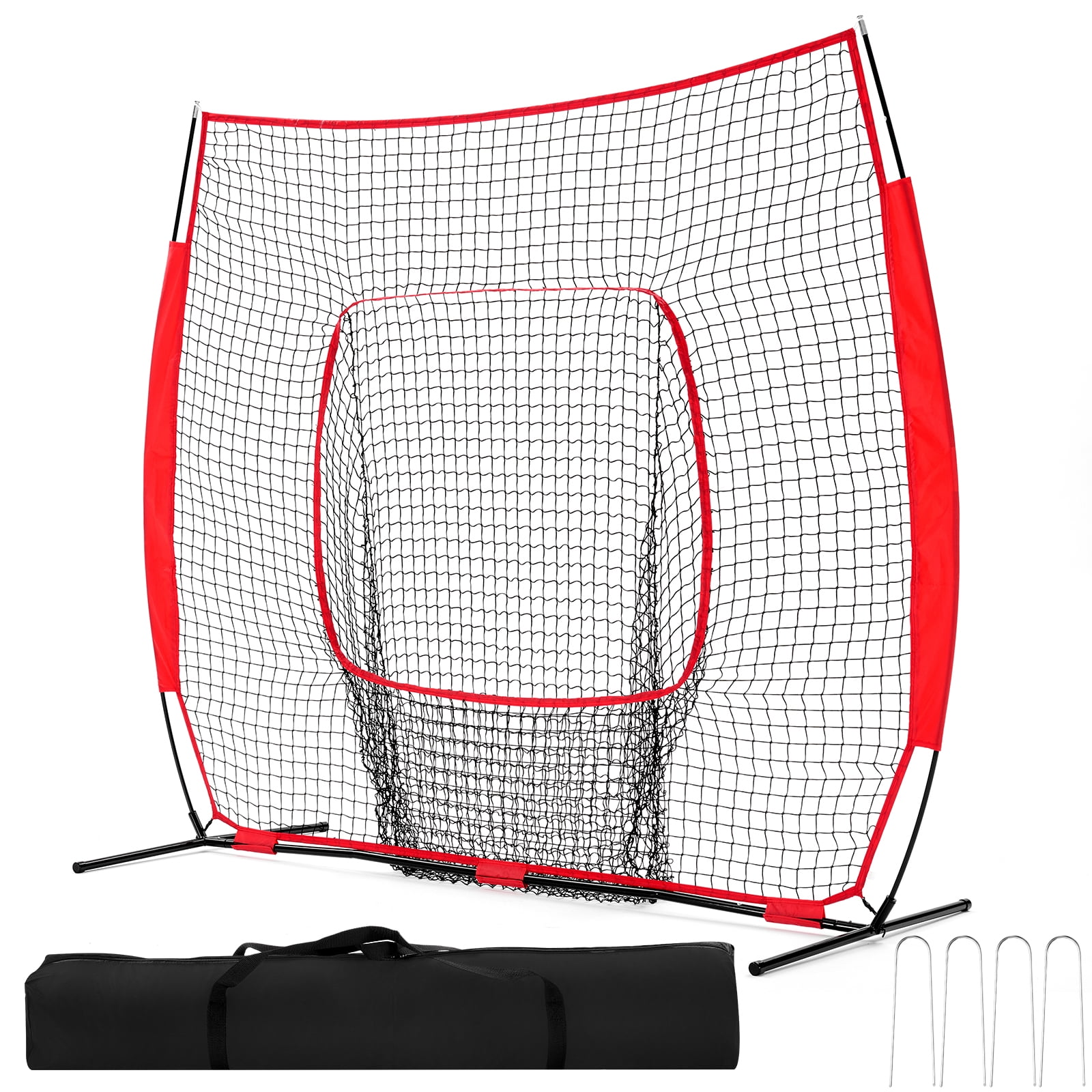 Gianna 7'x7' Baseball & Softball Practice Net with Bow Frame, Carry Bag and Strike Zone, Hitting and Pitching Training Net for All Skill Levels