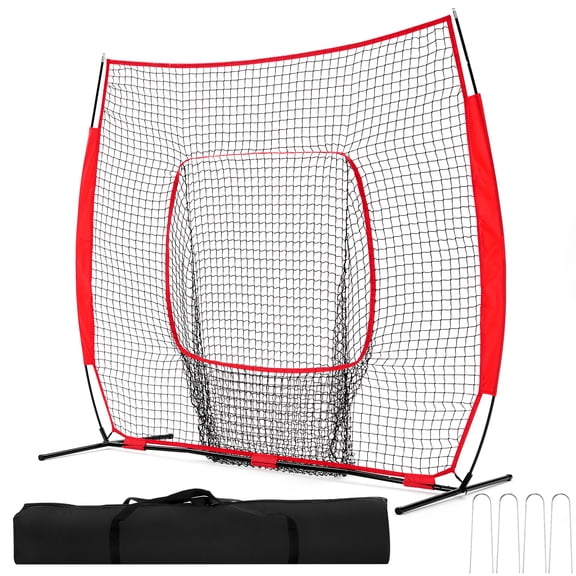 Gianna 7'x7' Baseball & Softball Practice Net with Bow Frame, Carry Bag and Strike Zone, Hitting and Pitching Training Net for All Skill Levels