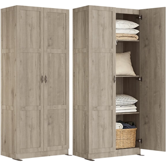 Gianna 71 inch Wooden Storage Cabinet, Freestanding Cupboard, 4-Tier Home Organizer for Kitchen, Living Room, Bedroom,Gray