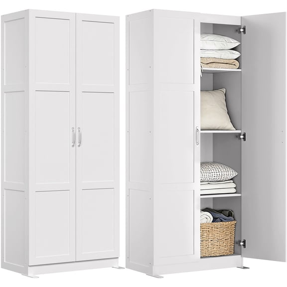 Gianna 71 inch Wooden Storage Cabinet, Freestanding Cupboard, 4-Tier Home Organizer for Kitchen, Living Room, Bedroom,White