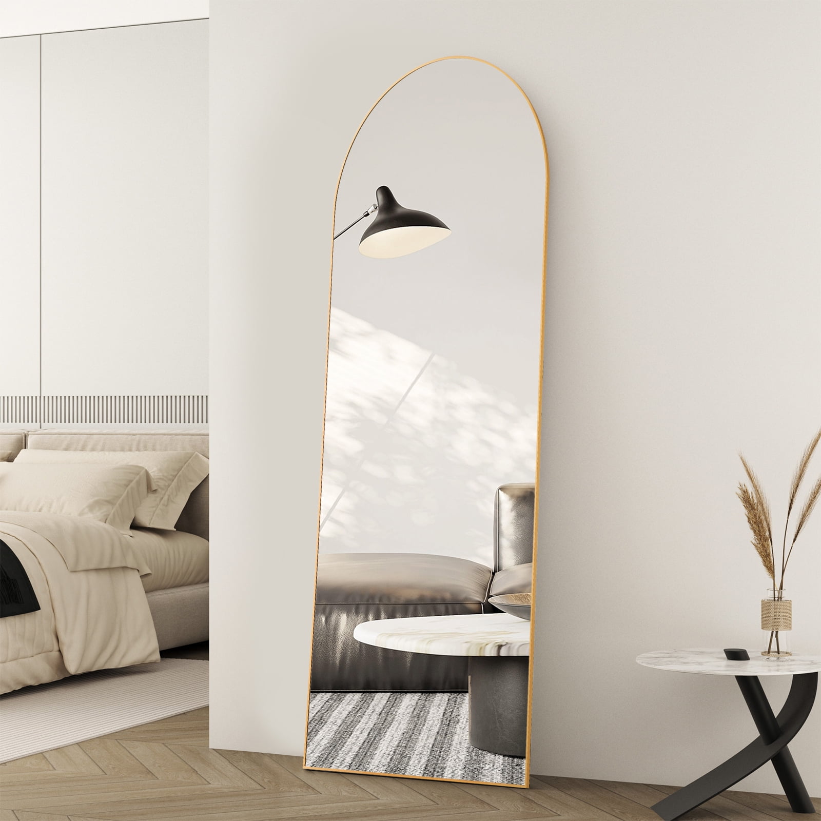 Gianna 71"x26" Arched Full Length Mirror with Stand Aluminum Frame Floor Mirror for Bedroom,Glod