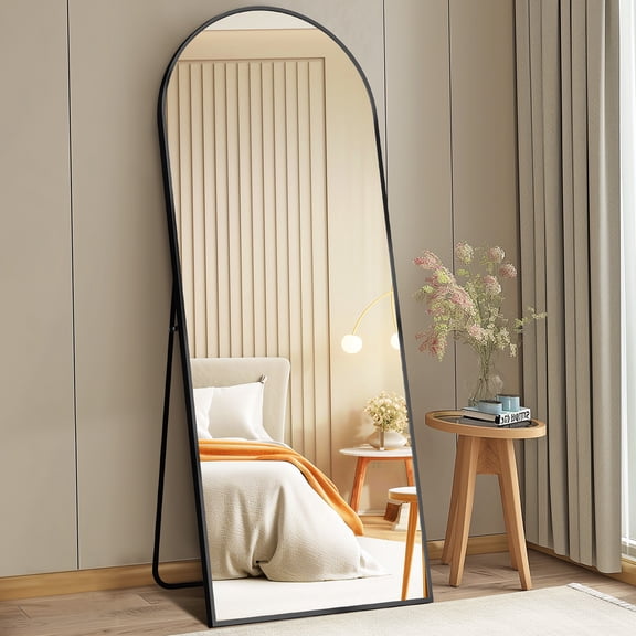 Gianna 71"x26" High-Quality Arched Full Length Mirror, Aluminum Alloy Frame Ensures Stability, Standing Design for Bedroom, Black