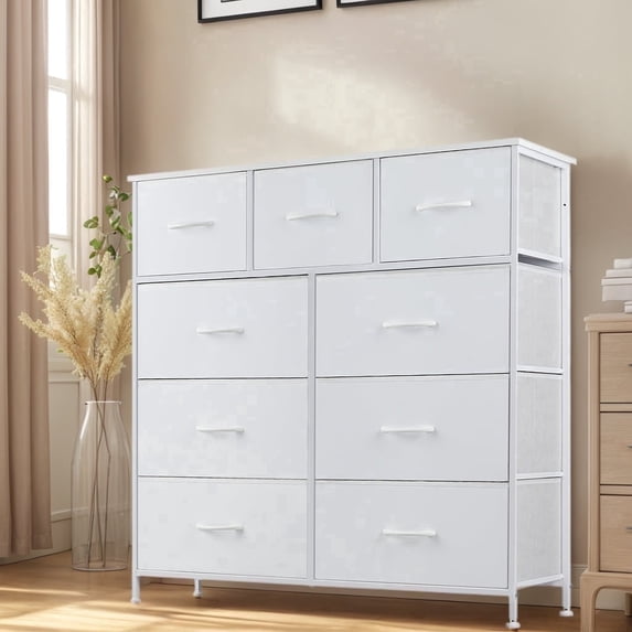 CONCETTA 9-Drawer Fabric Dresser, Perfect for Home, Office & Entryway, White