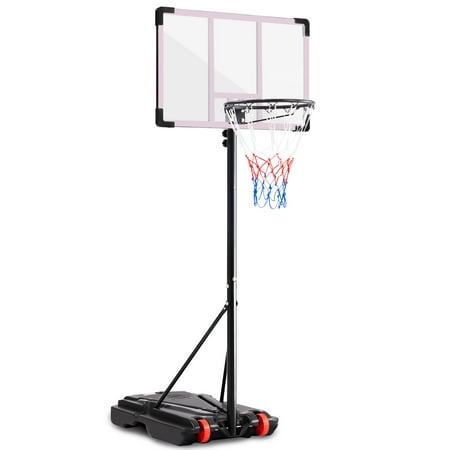 Gianna Adjustable Kids Basketball Hoop, 5.09–8.53ft Portable Outdoor Goal with PC Backboard and Stable Base, White