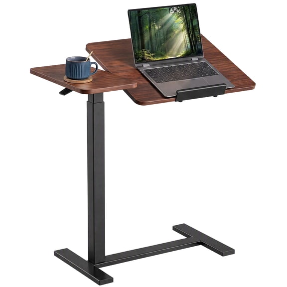 Gianna Adjustable Overbed Table with Wheels, Mobile Rolling Laptop Desk, Tilting Bedside Table for Laptop, Bed, Sofa, and Office Use, Rust Brown