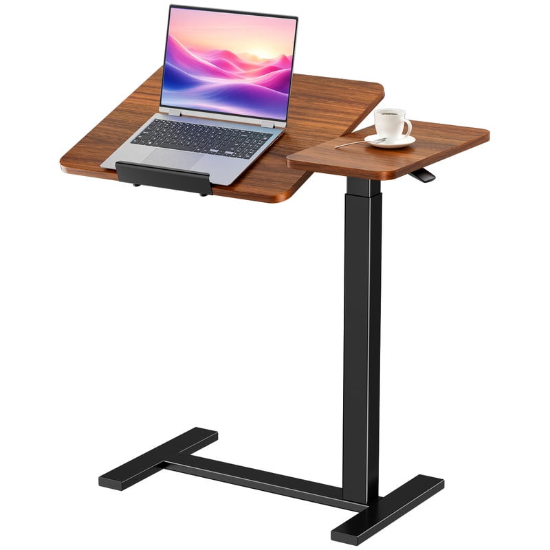 Gianna Adjustable Overbed Table with Wheels, Mobile Rolling Laptop Desk, Tilting Bedside Table for Laptop, Bed, Sofa, and Office Use, Rust Brown