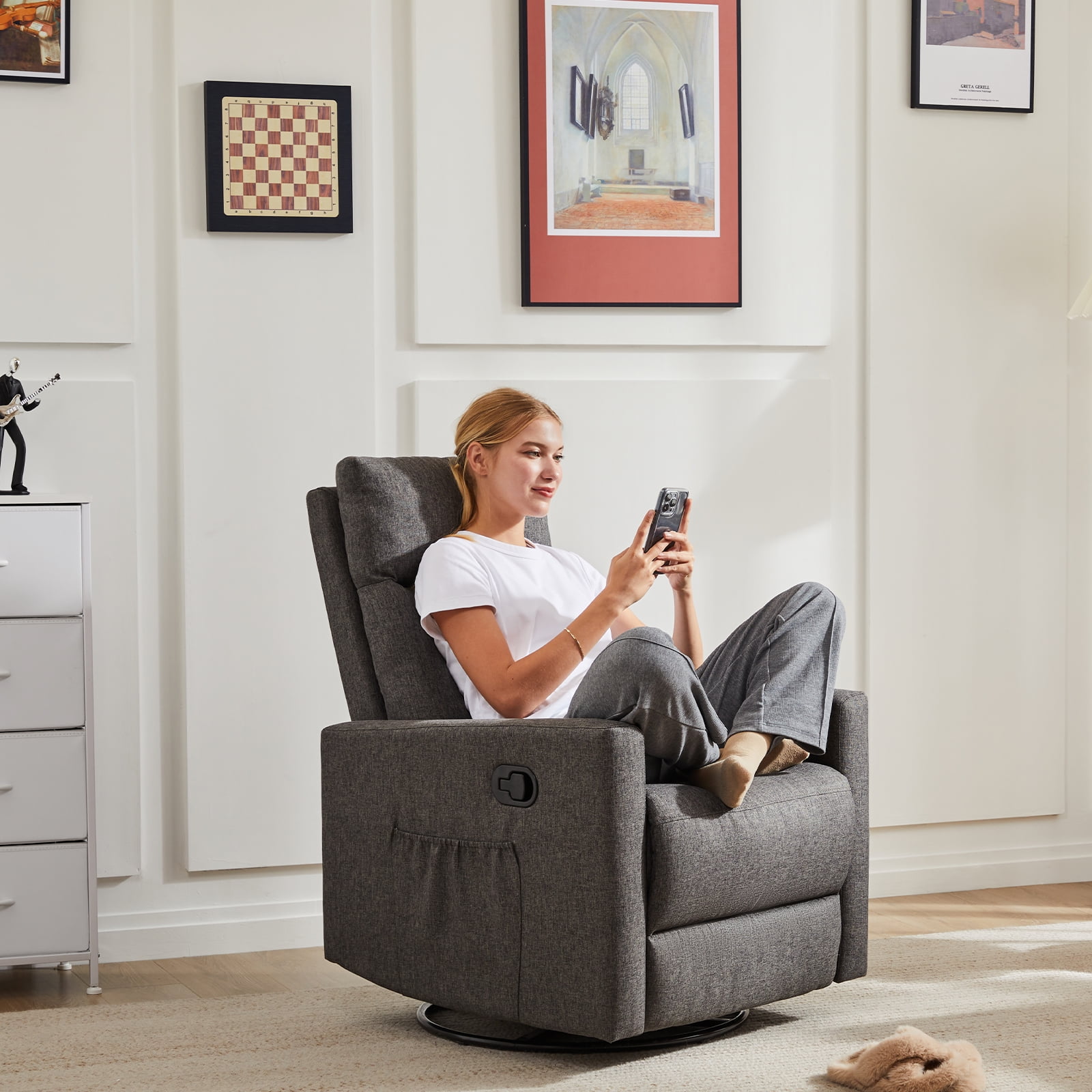 Gianna Adjustable Recliner Chair with Padded Seat, Modern Design for Living Room, Bedroom, Grey