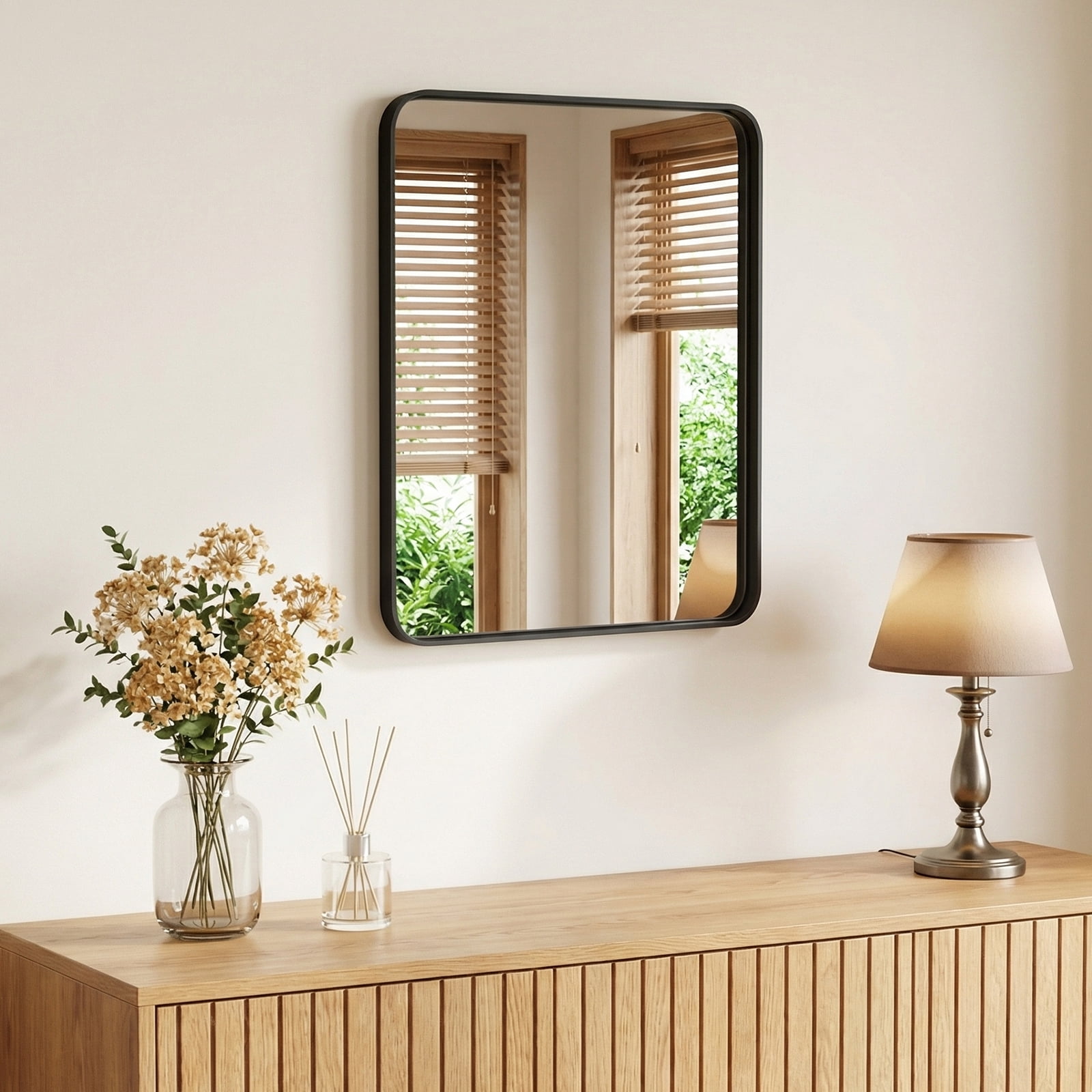Gianna Anti-Fog Bathroom Wall Mirror – 16" x 20" Shatterproof Vanity Mirror with Rectangular Metal Frame, Black