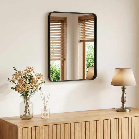 Gianna Anti-Fog Bathroom Wall Mirror – 16" x 20" Shatterproof Vanity Mirror with Rectangular Metal Frame, Black