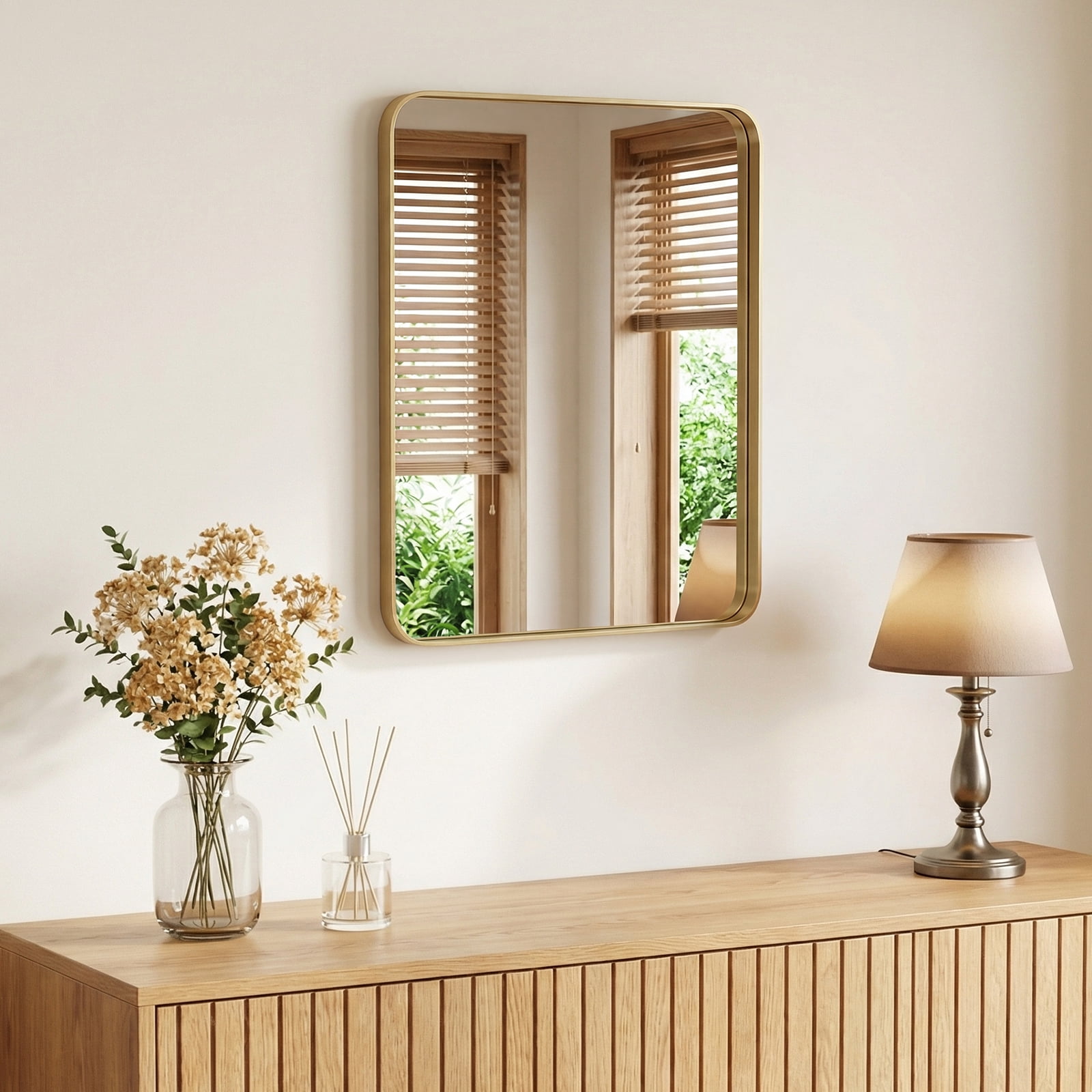 Gianna Anti-Fog Bathroom Wall Mirror – 16" x 20" Shatterproof Vanity Mirror with Rectangular Metal Frame, Gold