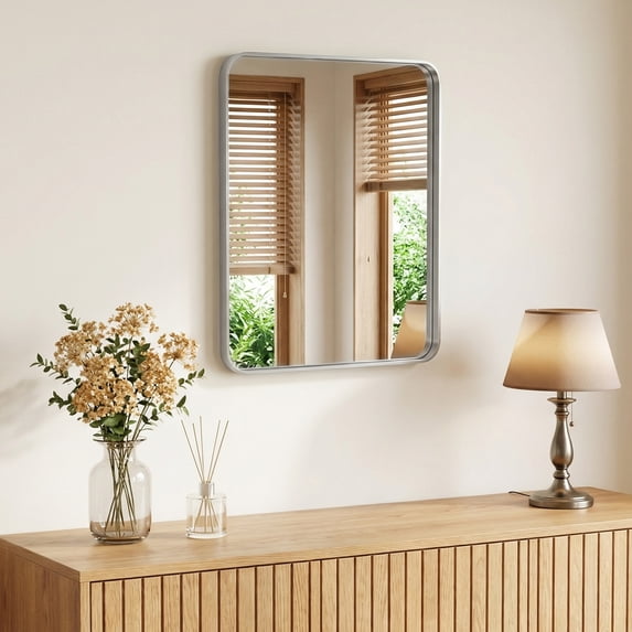 Gianna Anti-Fog Bathroom Wall Mirror – 16" x 20" Shatterproof Vanity Mirror with Rectangular Metal Frame, Sliver
