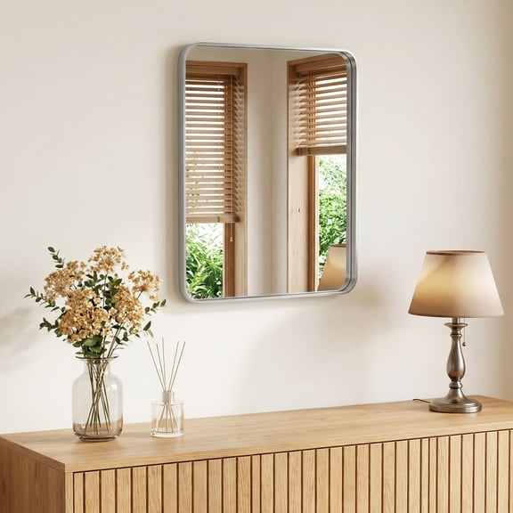 Gianna Anti-Fog Bathroom Wall Mirror – 16" x 20" Shatterproof Vanity Mirror with Rectangular Metal Frame, Sliver