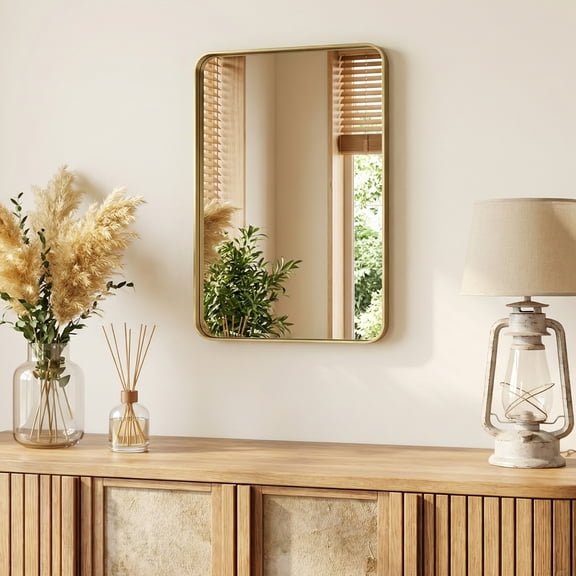 Gianna Anti-Fog Bathroom Wall Mirror – 20" x 28" Shatterproof Vanity Mirror with Rectangular Metal Frame, Gold