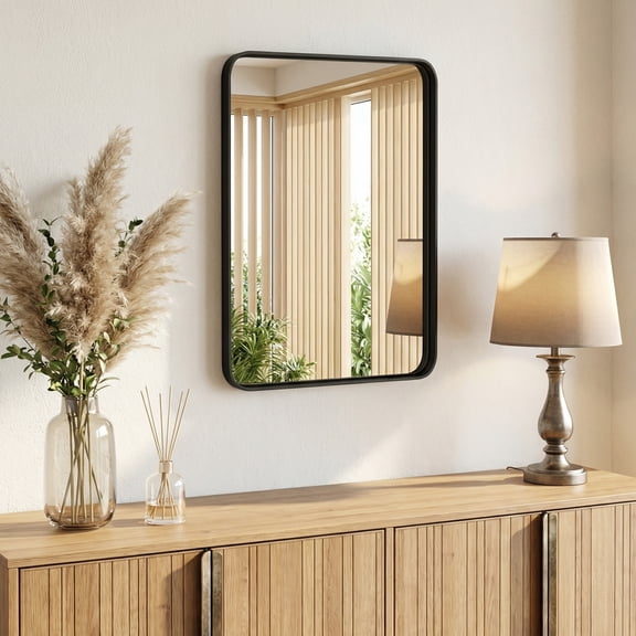 Gianna Anti-Fog Bathroom Wall Mirror – 22" x 30" Shatterproof Vanity Mirror with Rectangular Metal Frame, Black