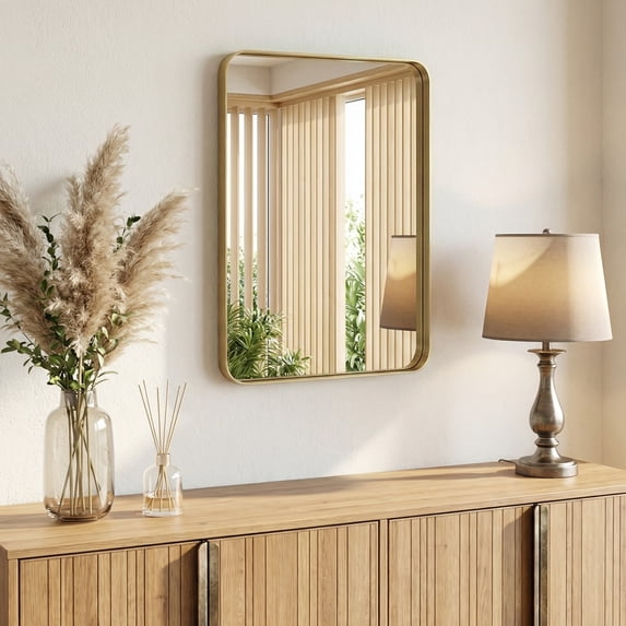 Gianna Anti-Fog Bathroom Wall Mirror – 22" x 30" Shatterproof Vanity Mirror with Rectangular Metal Frame, Gold