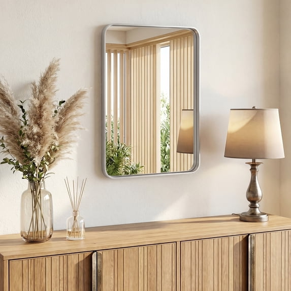 Gianna Anti-Fog Bathroom Wall Mirror – 22" x 30" Shatterproof Vanity Mirror with Rectangular Metal Frame, Sliver
