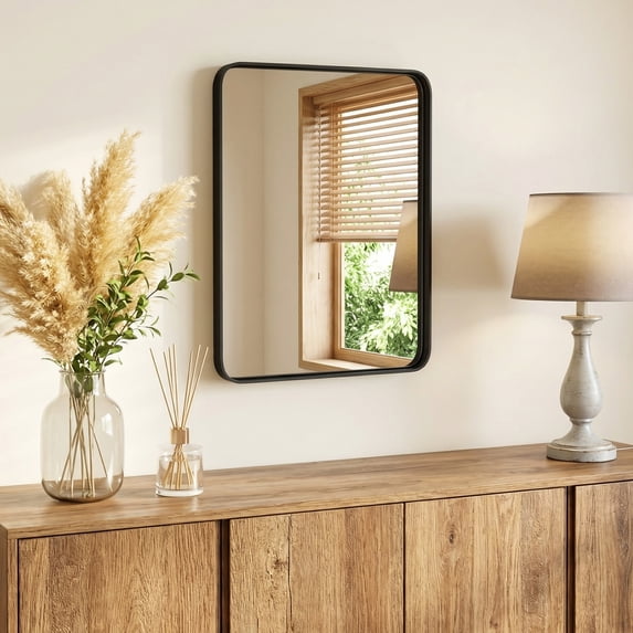 Gianna Anti-Fog Bathroom Wall Mirror – 24" x 30" Shatterproof Vanity Mirror with Rectangular Metal Frame, Black