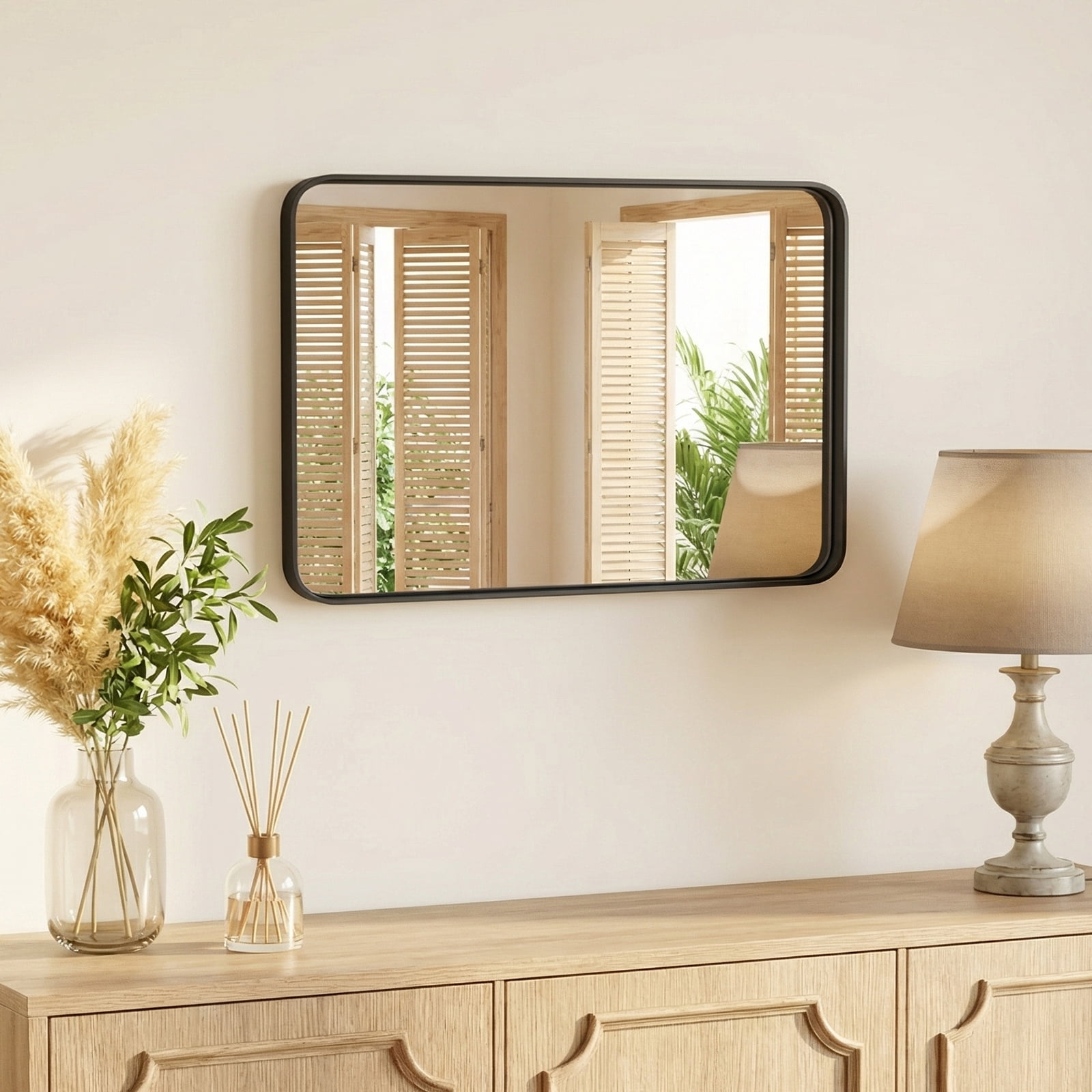Gianna Anti-Fog Bathroom Wall Mirror – 24" x 32" Shatterproof Vanity Mirror with Rectangular Metal Frame, Black