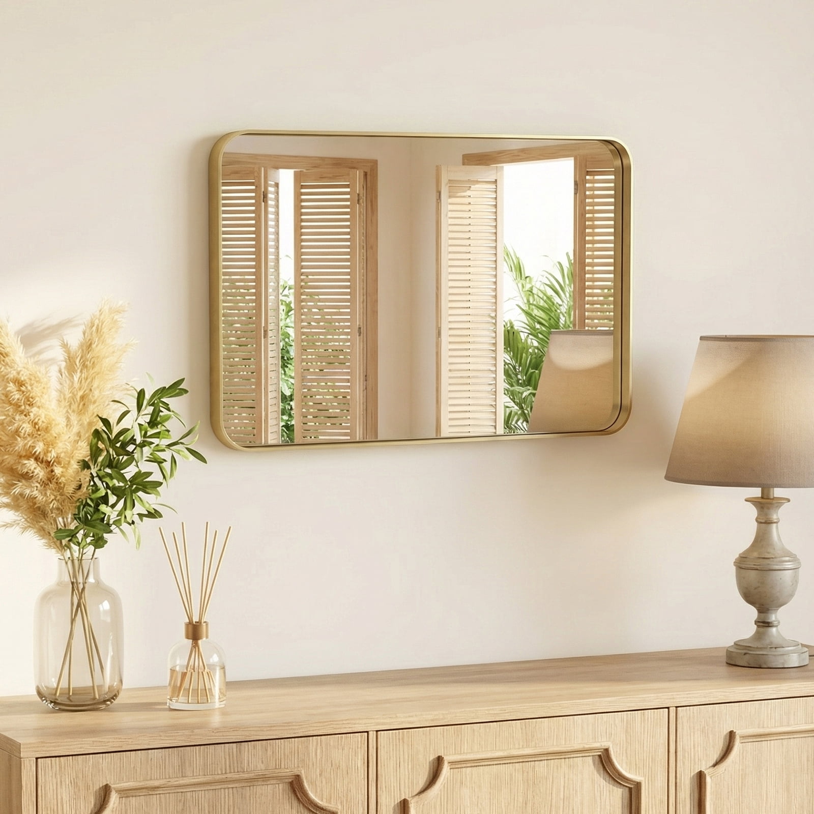 Gianna Anti-Fog Bathroom Wall Mirror – 24" x 32" Shatterproof Vanity Mirror with Rectangular Metal Frame, Gold