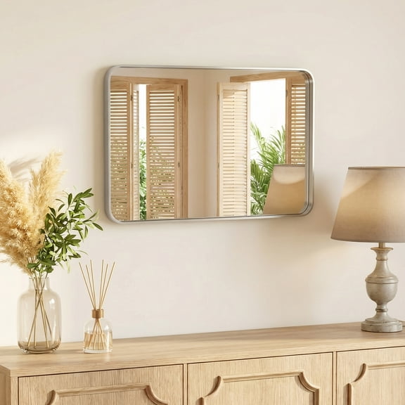 Gianna Anti-Fog Bathroom Wall Mirror – 24" x 32" Shatterproof Vanity Mirror with Rectangular Metal Frame, Sliver