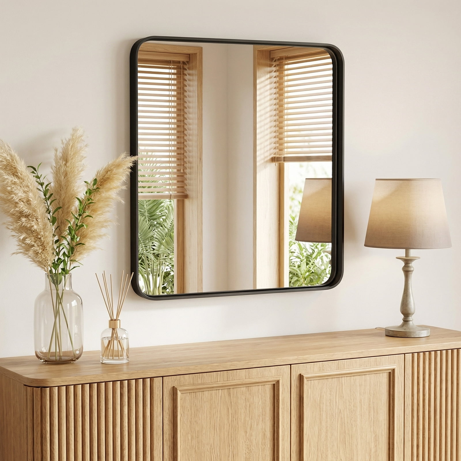 Gianna Anti-Fog Bathroom Wall Mirror – 28" x 32" Shatterproof Vanity Mirror with Rectangular Metal Frame, Black
