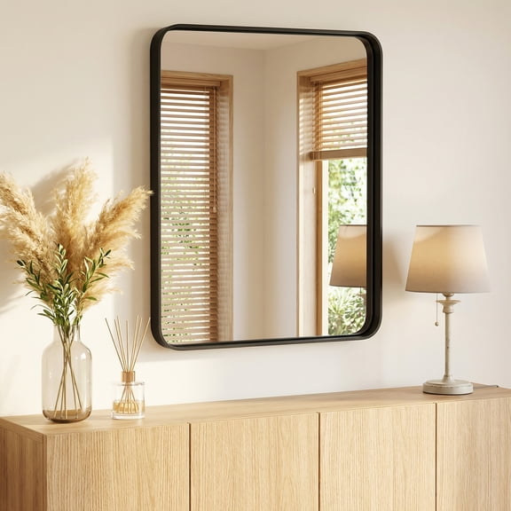 Gianna Anti-Fog Bathroom Wall Mirror – 28" x 36" Shatterproof Vanity Mirror with Rectangular Metal Frame, Black
