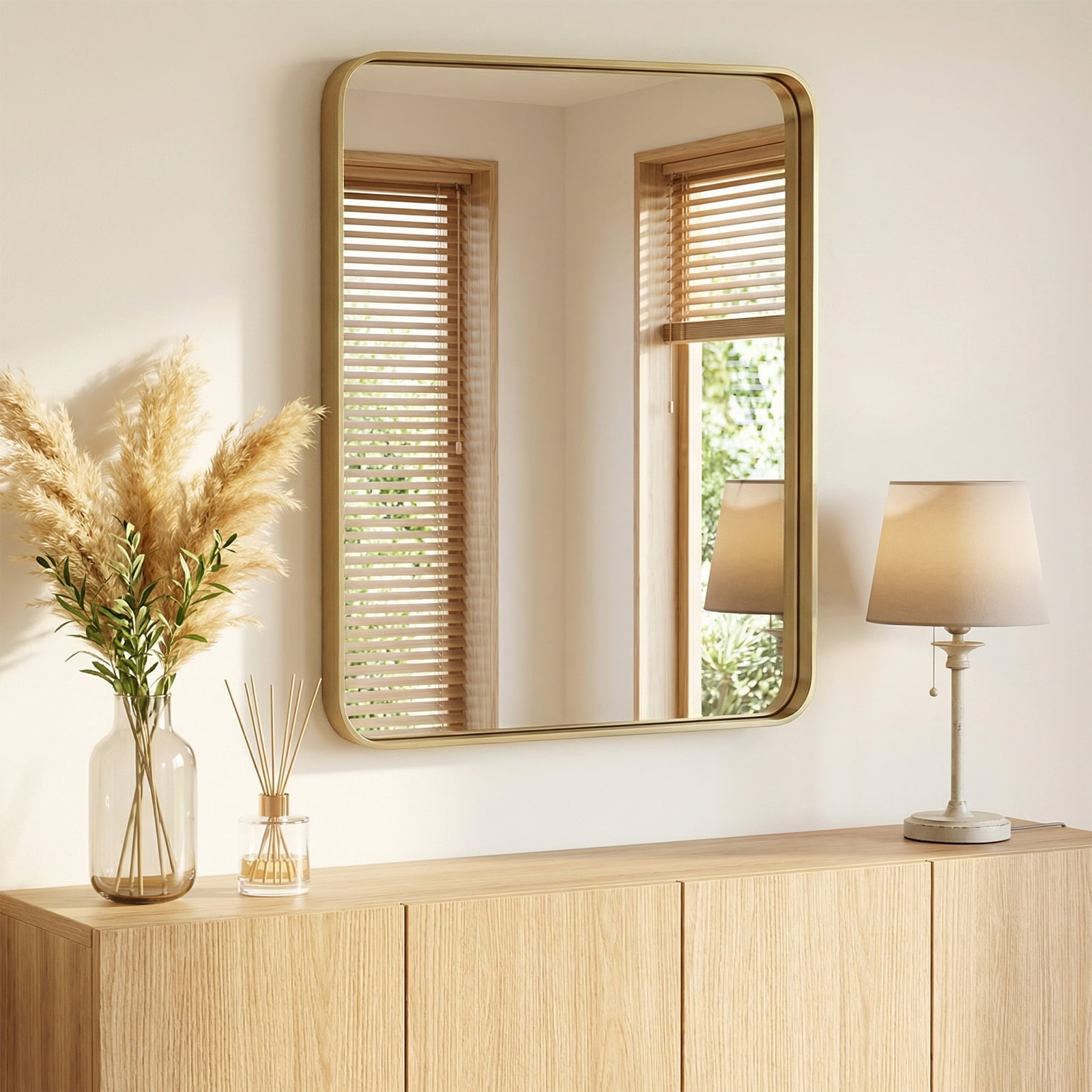 Gianna Anti-Fog Bathroom Wall Mirror – 28" x 36" Shatterproof Vanity Mirror with Rectangular Metal Frame, Gold
