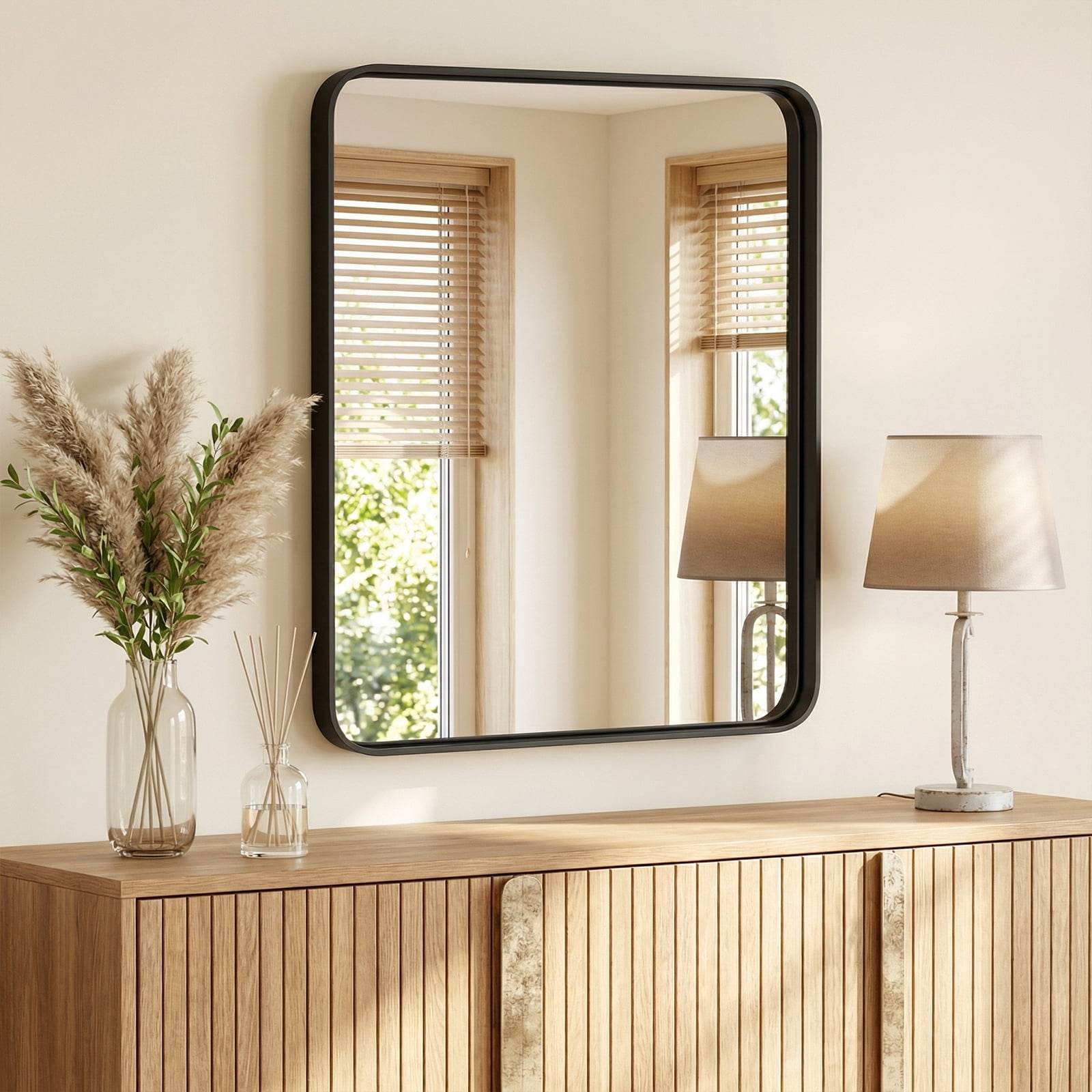 Gianna Anti-Fog Bathroom Wall Mirror – 30" x 36" Shatterproof Vanity Mirror with Rectangular Metal Frame, Black