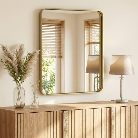 Gianna Anti-Fog Bathroom Wall Mirror – 30" x 36" Shatterproof Vanity Mirror with Rectangular Metal Frame, Gold