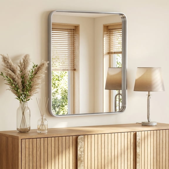 Gianna Anti-Fog Bathroom Wall Mirror – 30" x 36" Shatterproof Vanity Mirror with Rectangular Metal Frame, Sliver