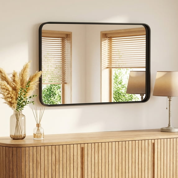 Gianna Anti-Fog Bathroom Wall Mirror – 30" x 40" Shatterproof Vanity Mirror with Rectangular Metal Frame, Black