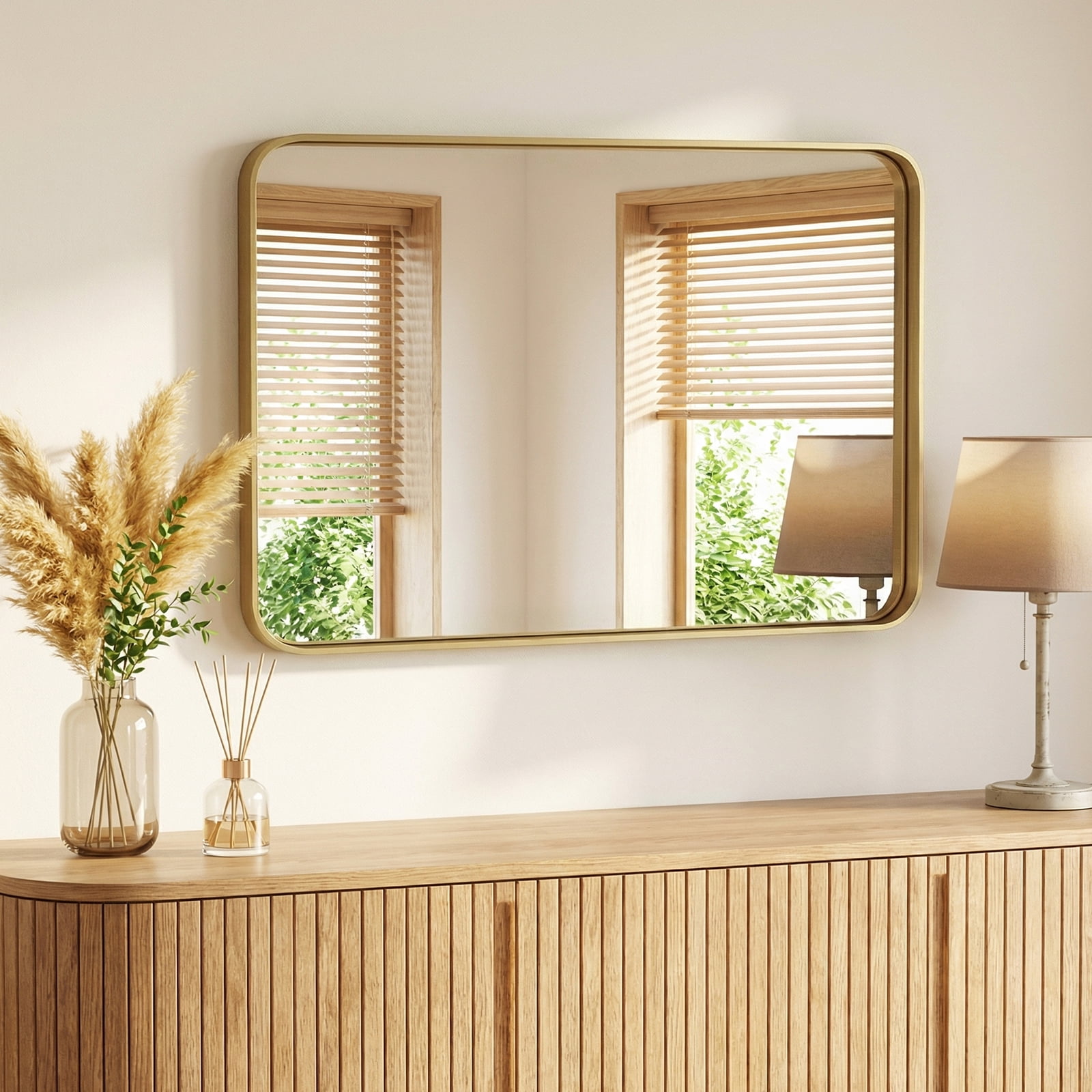 Gianna Anti-Fog Bathroom Wall Mirror – 30" x 40" Shatterproof Vanity Mirror with Rectangular Metal Frame, Gold