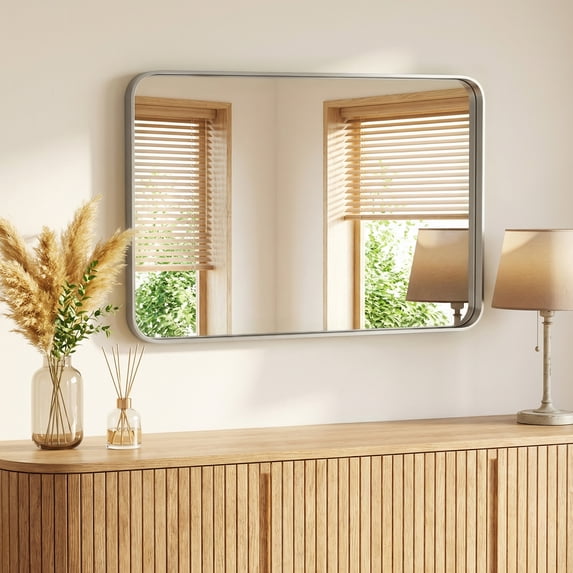 Gianna Anti-Fog Bathroom Wall Mirror – 30" x 40" Shatterproof Vanity Mirror with Rectangular Metal Frame, Sliver