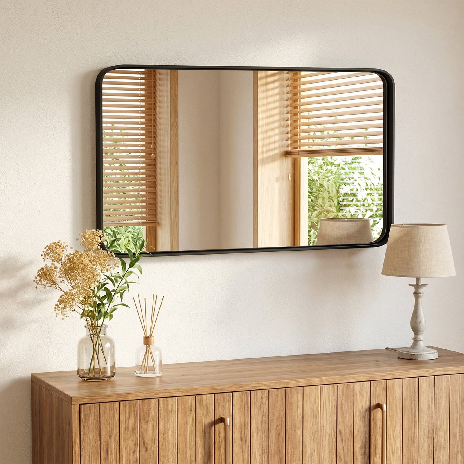 Gianna Anti-Fog Bathroom Wall Mirror – 30" x 48" Shatterproof Vanity Mirror with Rectangular Metal Frame, Black