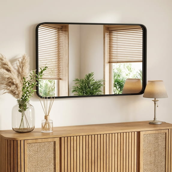 Gianna Anti-Fog Bathroom Wall Mirror – 32" x 48" Shatterproof Vanity Mirror with Rectangular Metal Frame, Black