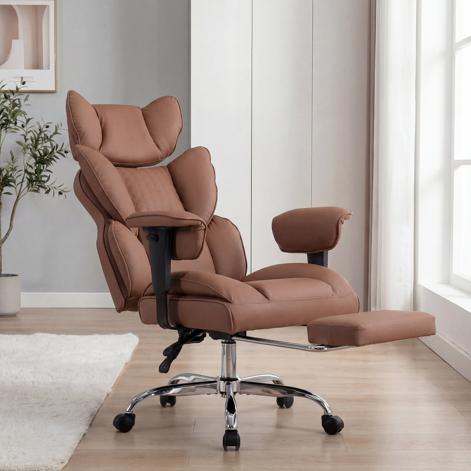 Gianna Big and Tall Office Chair, Heavy Duty Ergonomic Gaming Chair with Footrest, 151° Recline, Adjustable Armrests and Pocket Spring Back Support, Brown