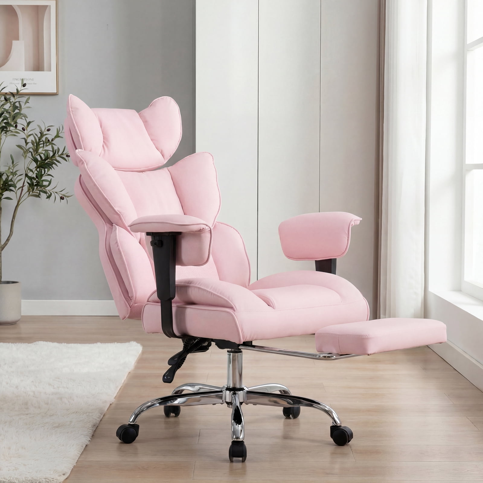 Gianna Big and Tall Office Chair, Heavy Duty Ergonomic Gaming Chair with Footrest, 153° Recline, Adjustable Armrests and Pocket Spring Back Support, Pink