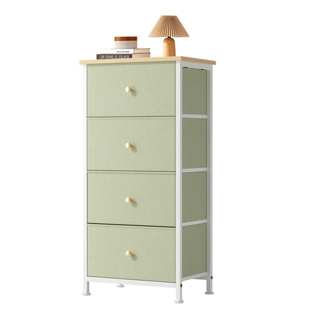Gianna Chest of Drawers with 4 Drawers, Fabric Drawer Cabinet, Industrial Style for Living Room, Bedroom,Light Green
