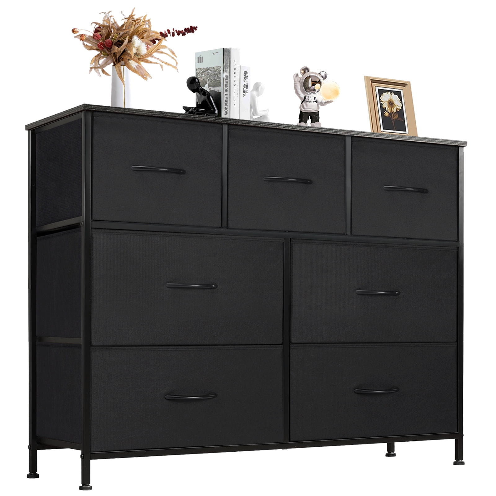 Gianna Chest of Drawers with 7 Fabric Drawers, Drawer Cabinet, Organization Furniture for Kitchen, Office, Hallway, Black