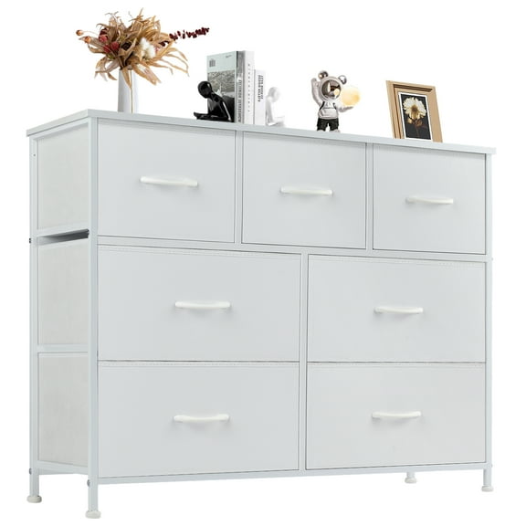 Gianna Chest of Drawers with 7 Fabric Drawers, Drawer Cabinet, Organization Furniture for Kitchen, Office, Hallway, White