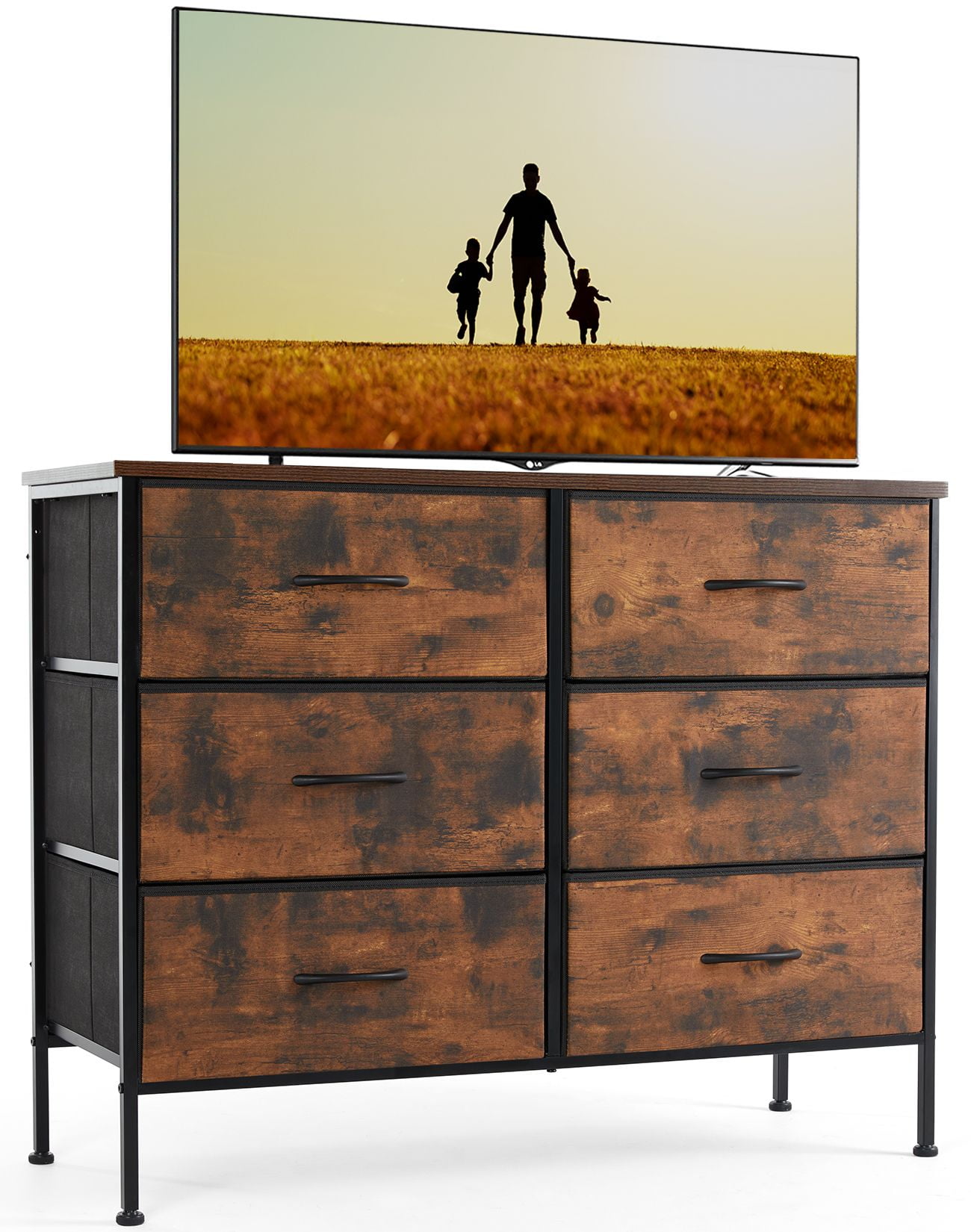 Gianna Chest of Dresser with 6 Spacious Fabric Drawers, Effortless Organization, Rustic Brown