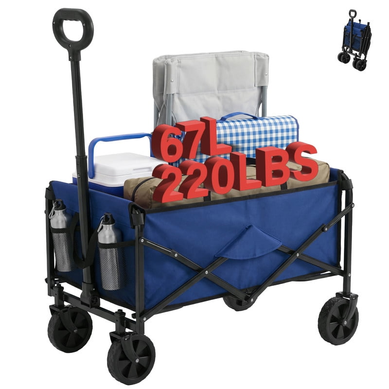 Gianna Collapsible Folding Wagon, Heavy Large Capacity Garden Wagon, Big Bucket Beach Cart with Multi-Terrain Brake Wheels for Outdoor Camping, Shopping, 28.7" X 18.7" X 35.4"，Blue
